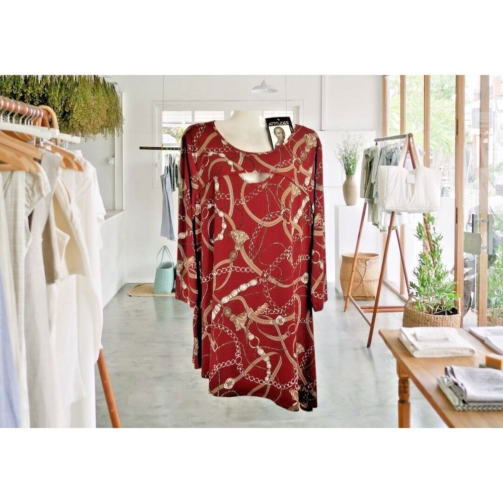 Attitudes By Renee Women's Tunic Top Key Hole Design Burgundy Liquid Knit NEW